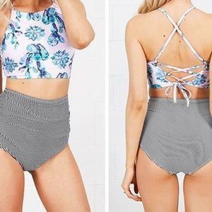 Cupshe Succulent Top Striped Bottom Bikini Set